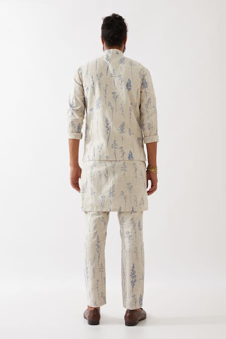 Son Of A Noble Snob Botanical Print Bundi & Kurta Set 
