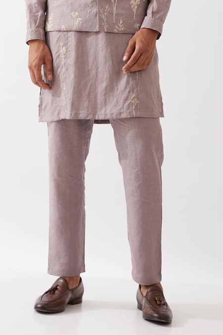 Buy_Son Of A Noble Snob_Purple 100% Linen Printed Botanical Bundi Kurta Set _Online_at_Aza_Fashions