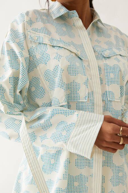 Shop Son Of A Noble Snob Off White Cotton Satin Embroidery Caterpillar Siam Flora Print Shirt With Pant Online at Aza Fashions Shop_Son Of A Noble Snob_Off White Cotton Satin Embroidery Caterpillar Siam Flora Print Shirt With Pant _Online_at_Aza_Fashions