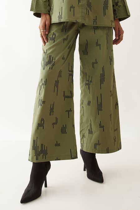 Son Of A Noble Snob_Green Cotton Satin Embroidery Caterpillar Siam Circuit Print Shirt With Pant _at_Aza_Fashions