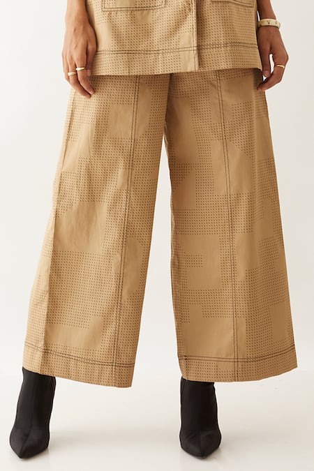 Buy Son Of A Noble Snob Beige Cotton Satin Print Block Lapel Collar Wallie Boxy Shirt With Pant Online at Aza Fashions Buy_Son Of A Noble Snob_Beige Cotton Satin Print Block Lapel Collar Wallie Boxy Shirt With Pant _Online_at_Aza_Fashions