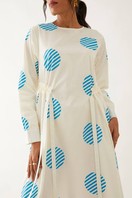 Shop_Son Of A Noble Snob_Off White Cotton Satin Printed Spot Round Amore Dress _Online_at_Aza_Fashions
