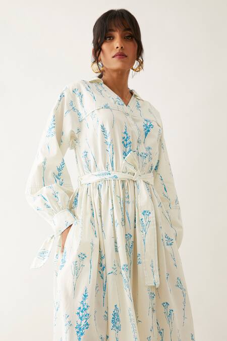 Shop Son Of A Noble Snob Off White Cotton Satin Printed Botanica Shirt Collar Anya Dress Online at Aza Fashions Shop_Son Of A Noble Snob_Off White Cotton Satin Printed Botanica Shirt Collar Anya Dress _Online_at_Aza_Fashions