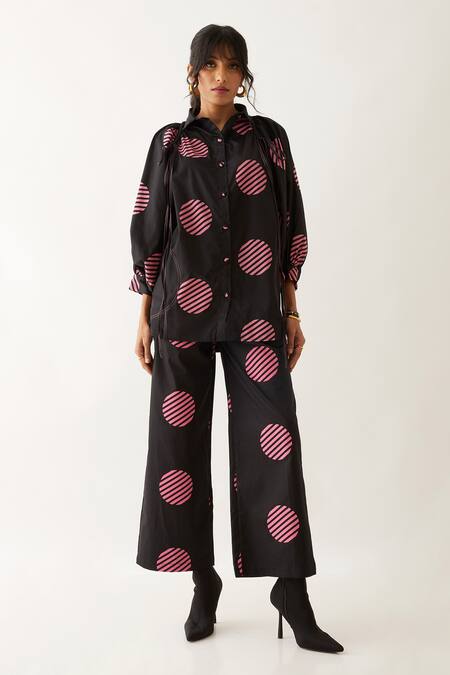 Buy_Son Of A Noble Snob_Black Cotton Satin Erno Spot Print Shirt With Trouser _Online_at_Aza_Fashions