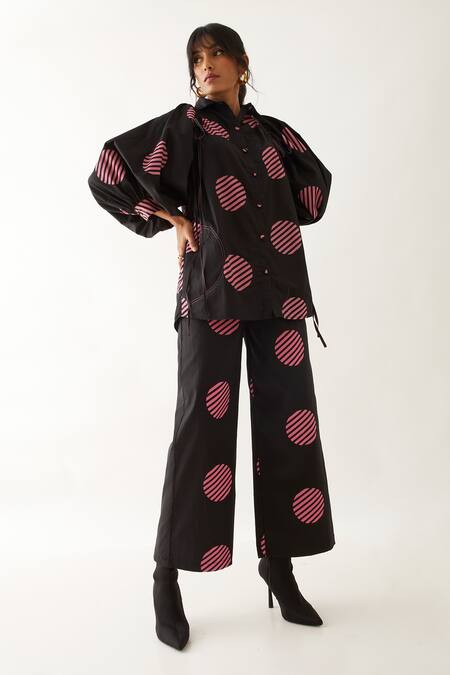 Son Of A Noble Snob_Black Cotton Satin Erno Spot Print Shirt With Trouser _at_Aza_Fashions