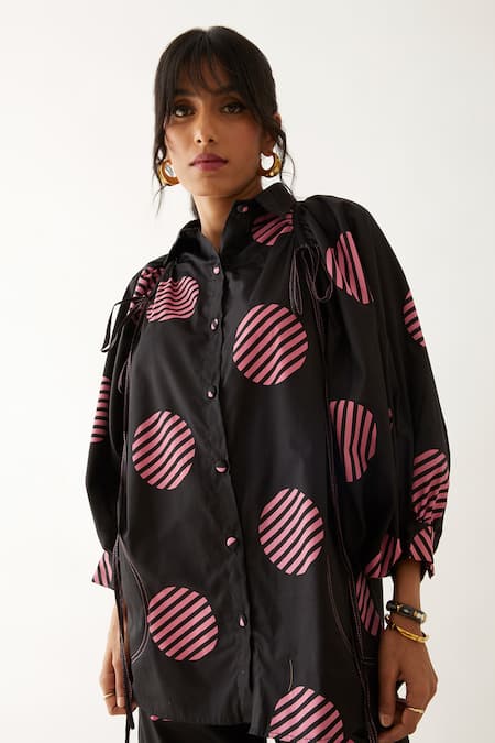 Shop_Son Of A Noble Snob_Black Cotton Satin Erno Spot Print Shirt With Trouser 