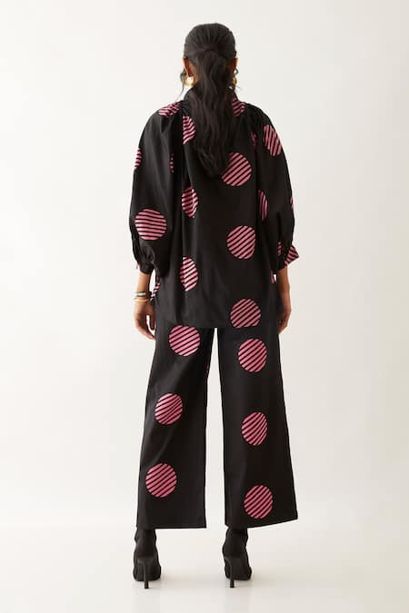 Shop Son Of A Noble Snob Black Cotton Satin Printed Spot Shirt Collar Erno at Aza Fashions Shop_Son Of A Noble Snob_Black Cotton Satin Printed Spot Shirt Collar Erno _at_Aza_Fashions