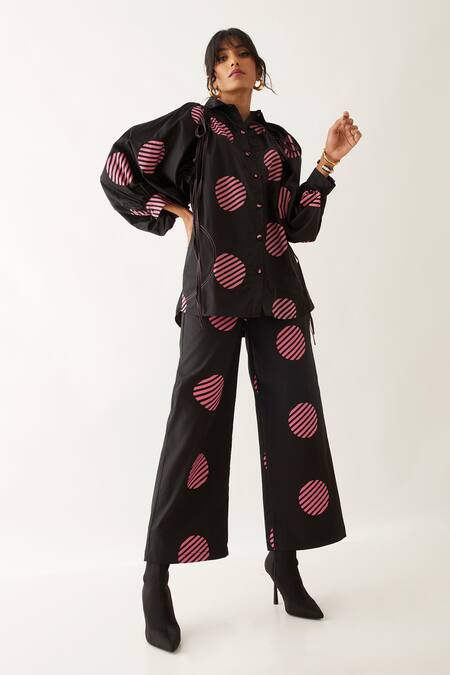 Shop Son Of A Noble Snob Black Cotton Satin Printed Spot Shirt Collar Erno Online at Aza Fashions Shop_Son Of A Noble Snob_Black Cotton Satin Printed Spot Shirt Collar Erno _Online_at_Aza_Fashions