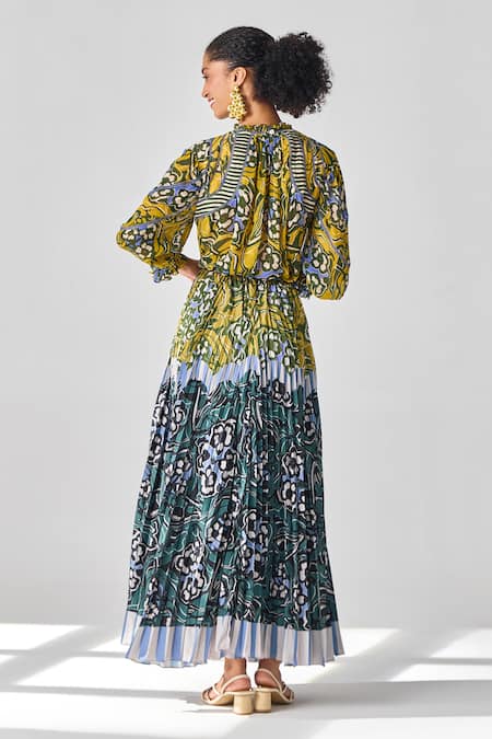 Shop Verb By Pallavi Singhee Green Viscose, Georgette Embroidery Round , High Flower Print Top at Aza Fashions Shop_Verb By Pallavi Singhee_Green Viscose, Georgette Embroidery Round , High Flower Print Top _at_Aza_Fashions