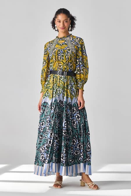 Buy_Verb By Pallavi Singhee_Multi Color Polyester Flower Print Skirt _Online_at_Aza_Fashions