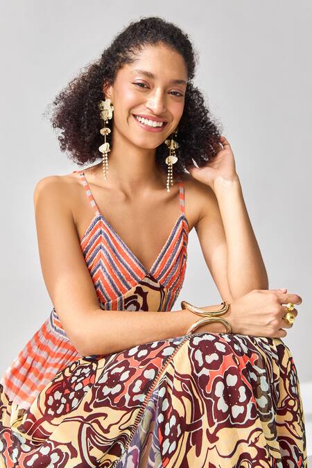 Verb By Pallavi Singhee Multi Color Viscose, Georgette Embroidery V-neck Floral Print Dress Online at Aza Fashions Verb By Pallavi Singhee_Multi Color Viscose, Georgette Embroidery V-neck Floral Print Dress_Online_at_Aza_Fashions