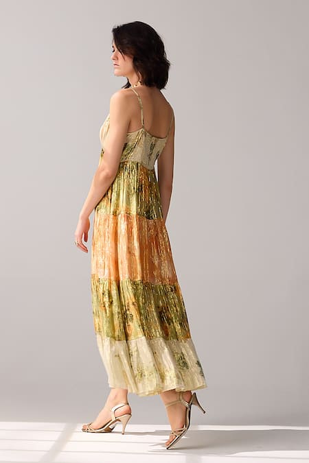 Shop Verb By Pallavi Singhee Multi Color Viscose, Lurex, Georgette Embroidery Floral Print Spaghetti Dress at Aza Fashions Shop_Verb By Pallavi Singhee_Multi Color Viscose, Lurex, Georgette Embroidery Floral Print Spaghetti Dress _at_Aza_Fashions