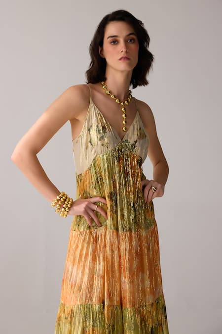 Shop Verb By Pallavi Singhee Multi Color Viscose, Lurex, Georgette Embroidery Floral Print Spaghetti Dress Online at Aza Fashions Shop_Verb By Pallavi Singhee_Multi Color Viscose, Lurex, Georgette Embroidery Floral Print Spaghetti Dress _Online_at_Aza_Fashions