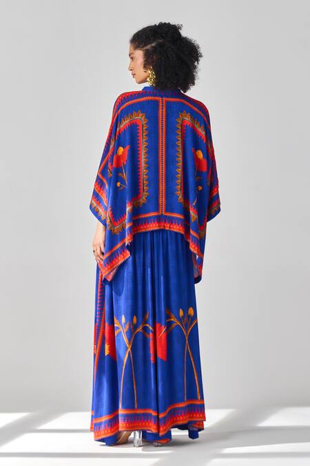 Shop Verb By Pallavi Singhee Blue Polka Dot Print Cape at Aza Fashions Shop_Verb By Pallavi Singhee_Blue Polka Dot Print Cape_at_Aza_Fashions