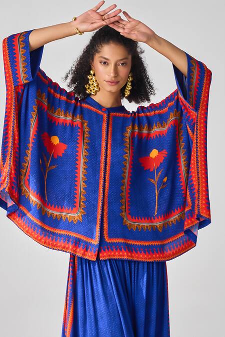 Buy Verb By Pallavi Singhee Blue Polka Dot Print Cape Online at Aza Fashions Buy_Verb By Pallavi Singhee_Blue Polka Dot Print Cape_Online_at_Aza_Fashions