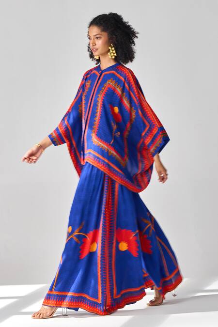 Verb By Pallavi Singhee_Blue Georgette Floral Print Flared Pant_Online_at_Aza_Fashions