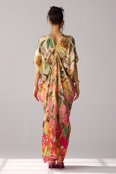 Shop Verb By Pallavi Singhee Multi Color Satin Plunge Neck Ombre Printed Kaftan Dress at Aza Fashions Shop_Verb By Pallavi Singhee_Multi Color Satin Plunge Neck Ombre Printed Kaftan Dress _at_Aza_Fashions