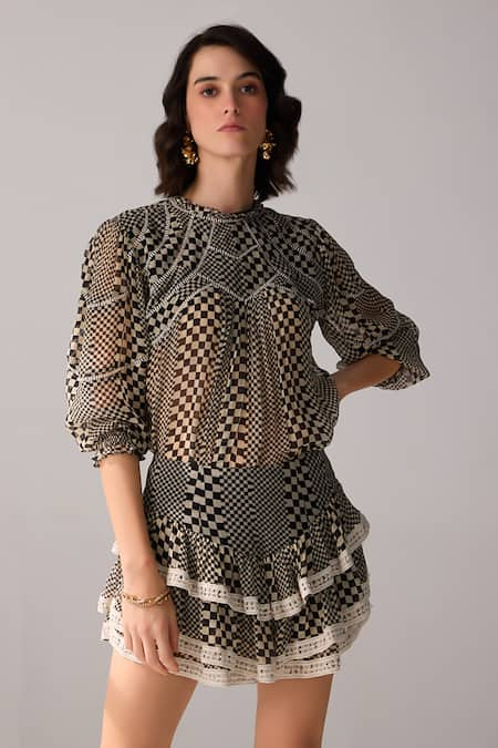 Verb by Pallavi Singhee Chequered Print Blouse 