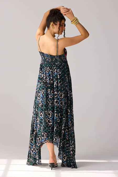 Shop Verb By Pallavi Singhee Blue Viscose, Georgette Sequins, Embroidery V-neck Hand Yoke Dress at Aza Fashions Shop_Verb By Pallavi Singhee_Blue Viscose, Georgette Sequins, Embroidery V-neck Hand Yoke Dress _at_Aza_Fashions