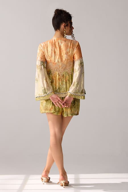 Verb By Pallavi Singhee Color Block Lurex Floral Print Top 