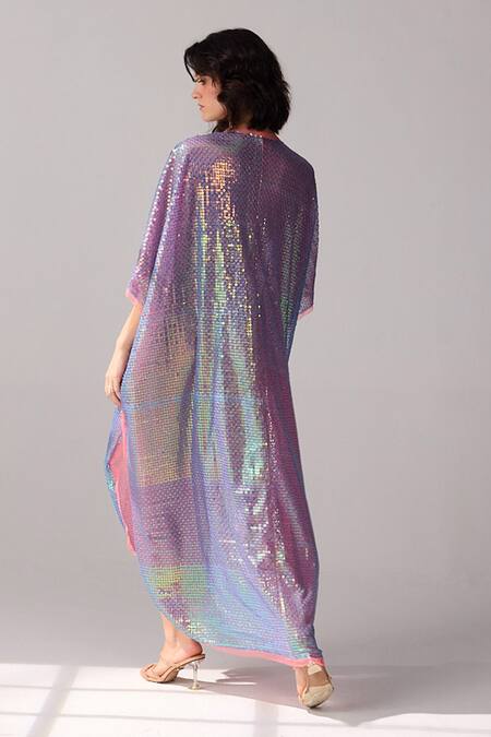 Shop Verb By Pallavi Singhee Purple Tulle Sequins V-neck Embellished Kaftan at Aza Fashions Shop_Verb By Pallavi Singhee_Purple Tulle Sequins V-neck Embellished Kaftan_at_Aza_Fashions
