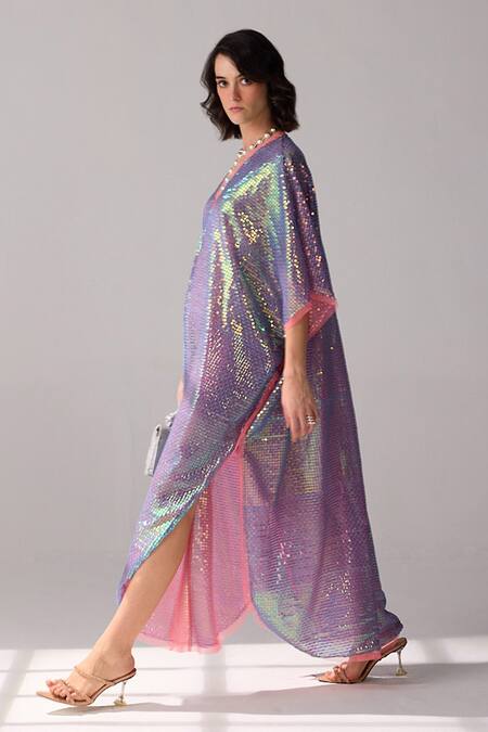 Verb By Pallavi Singhee Purple Tulle Sequins V-neck Embellished Kaftan Online at Aza Fashions Verb By Pallavi Singhee_Purple Tulle Sequins V-neck Embellished Kaftan_Online_at_Aza_Fashions