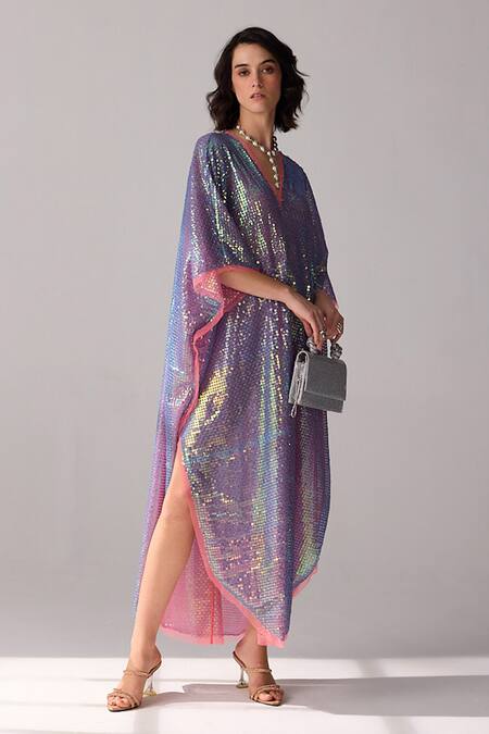 Buy Verb By Pallavi Singhee Purple Tulle Sequins V-neck Embellished Kaftan Online at Aza Fashions Buy_Verb By Pallavi Singhee_Purple Tulle Sequins V-neck Embellished Kaftan_Online_at_Aza_Fashions