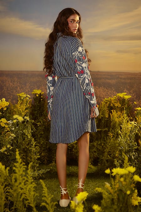 Nirmooha Blossom Belle Stripe Printed Shirt Dress 