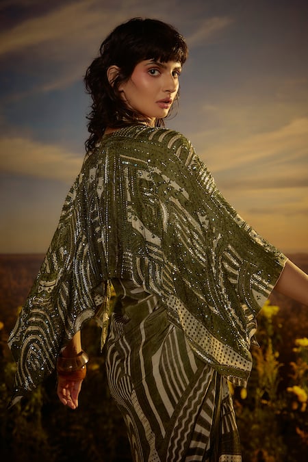 Buy_Nirmooha_Multi Color Muslin, Cotton Geometric Print Maxi Dress With Embroidered Sleeves _Online_at_Aza_Fashions