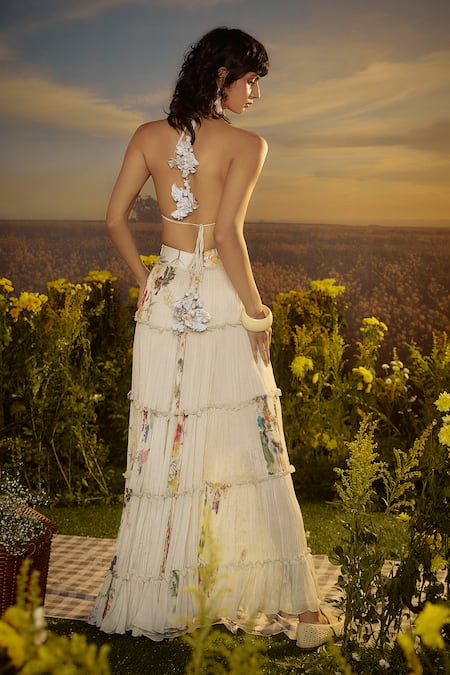 Nirmooha Blossom Printed Bralette With Tiered Skirt 
