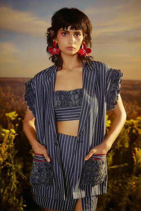 Nirmooha Blue Denim Embroidery Open Neck Modern Maverick Jacket Online at Aza Fashions Nirmooha_Blue Denim Embroidery Open Neck Modern Maverick Jacket _Online_at_Aza_Fashions