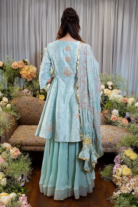 Sozenkari Floral Hand Embroidered Anarkali Sharara Set 