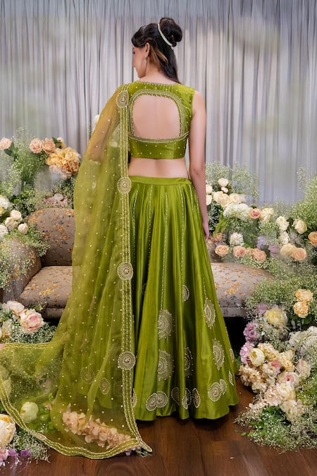 Sozenkari Geometric Floral Hand Embroidered Lehenga Set 