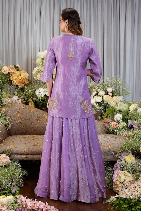 Sozenkari Floral Hand Embroidered Kurta Lehenga Set 