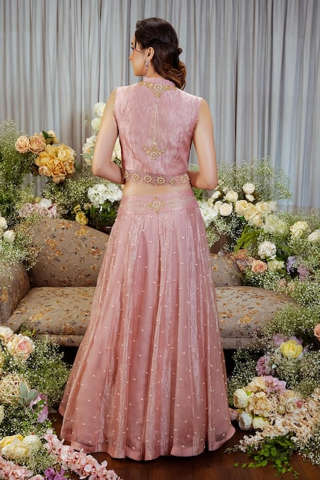 Sozenkari Floral Hand Embroidered Lehenga Set With Jacket 