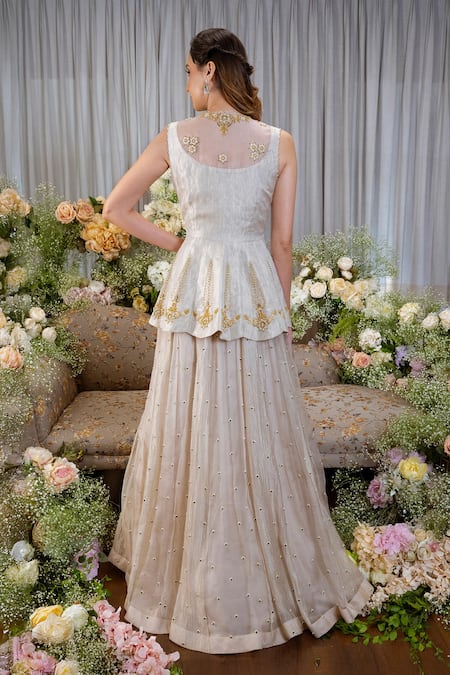 Sozenkari Floral Hand Embroidered Jacket With Lehenga 