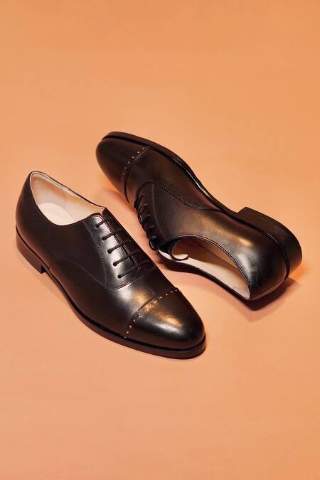 Shop_Dmodot_Black Rhinestones Capto Nero Riveto Oxford Shoes _at_Aza_Fashions