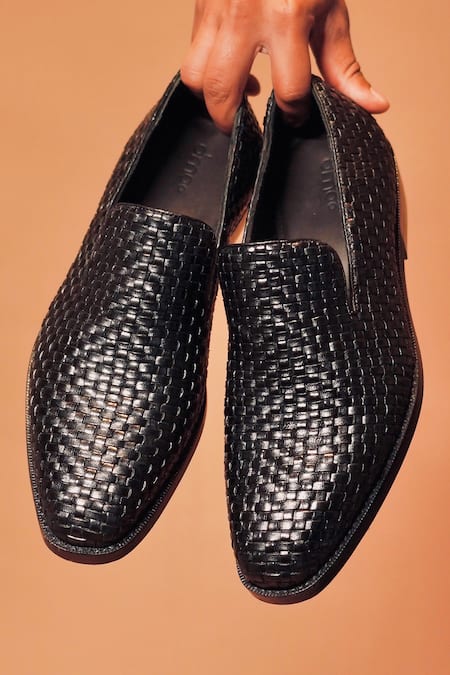 Dmodot_Black Handwoven Leather Loafers _Online_at_Aza_Fashions
