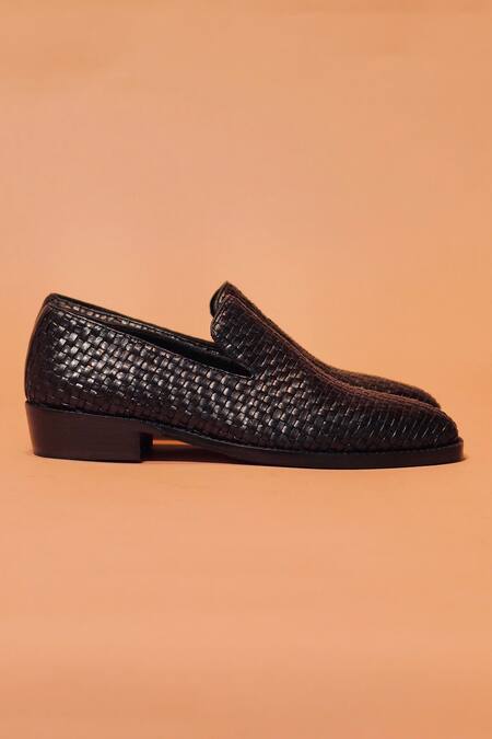 Buy_Dmodot_Black Handwoven Leather Loafers _Online_at_Aza_Fashions