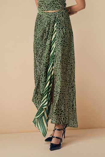 Buy_Gulabo By Abu Sandeep_Green Modal, Satin Bandhani Print Front Slit Skirt _Online_at_Aza_Fashions
