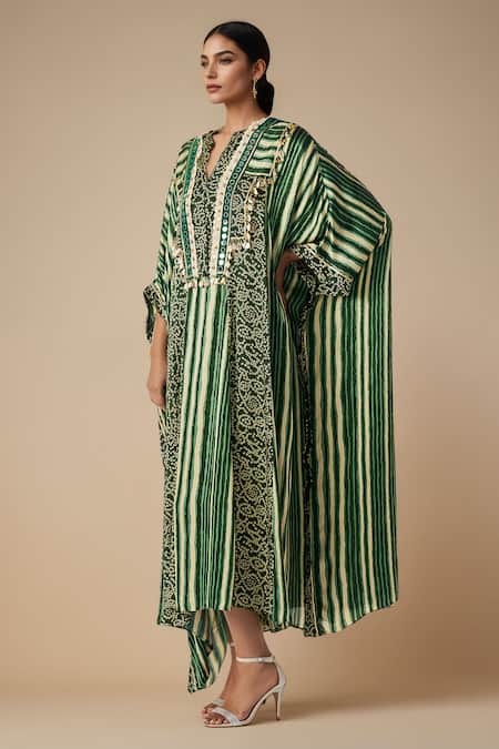 Gulabo By Abu Sandeep Bandhani Print Asymmetric Kaftan 