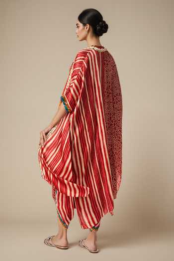 Buy_Gulabo By Abu Sandeep_Red Overlay Bandhani Print Cape _Online_at_Aza_Fashions