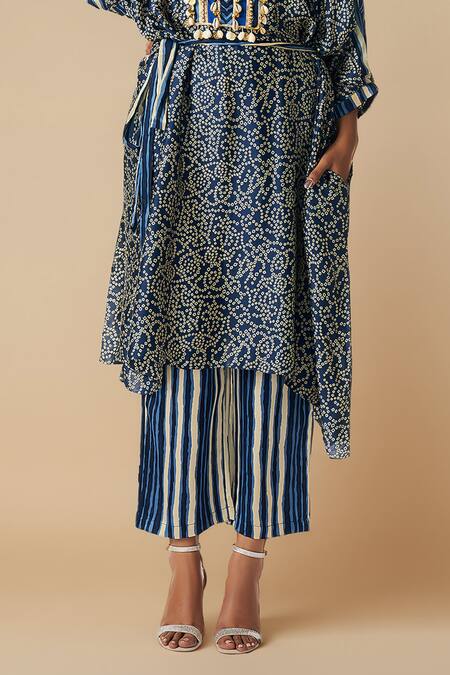 Gulabo By Abu Sandeep_Blue Modal Satin Printed Leheriya Pant_Online_at_Aza_Fashions