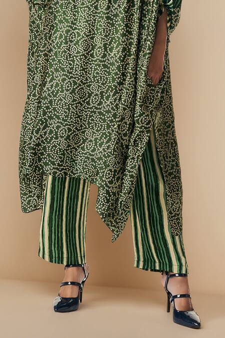 Gulabo By Abu Sandeep_Green Modal Satin Printed Leheriya Straight Pant_Online_at_Aza_Fashions