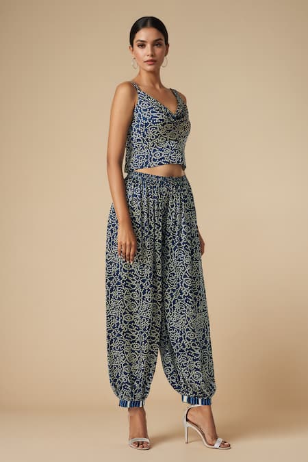 Gulabo By Abu Sandeep_Blue Modal Satin Printed Bandhani Afghani Salwar _Online_at_Aza_Fashions