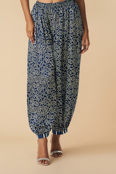 Buy_Gulabo By Abu Sandeep_Blue Modal Satin Printed Bandhani Afghani Salwar _Online_at_Aza_Fashions