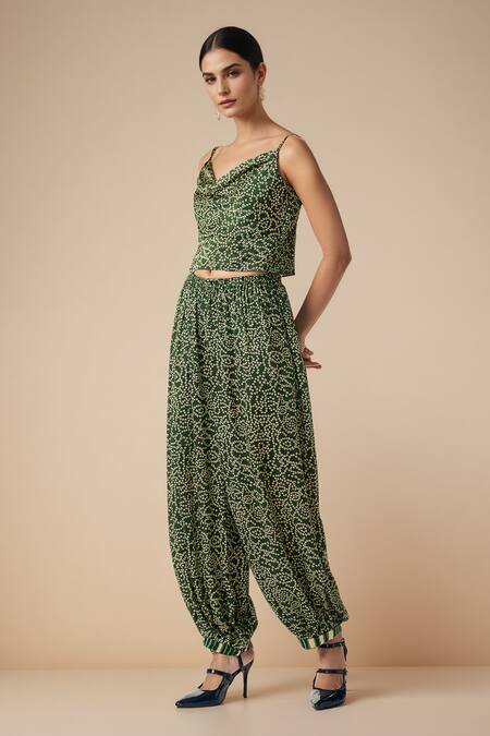 Buy_Gulabo By Abu Sandeep_Green Modal Satin Printed Bandhani Pattern Afghani Salwar _Online_at_Aza_Fashions