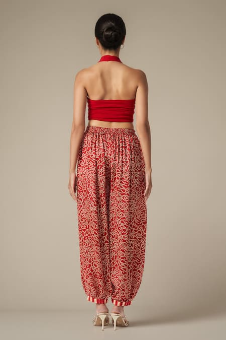 Shop_Gulabo By Abu Sandeep_Red Modal Satin Printed Bandhani Salwar _at_Aza_Fashions