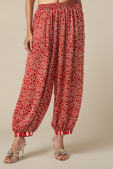 Gulabo By Abu Sandeep_Red Modal Satin Printed Bandhani Salwar _Online_at_Aza_Fashions