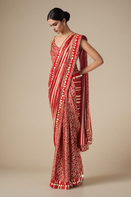 Buy Gulabo By Abu Sandeep Red Modal Satin Printed Bandhani Embellished Hem Saree Online at Aza Fashions Buy_Gulabo By Abu Sandeep_Red Modal Satin Printed Bandhani Embellished Hem Saree _Online_at_Aza_Fashions